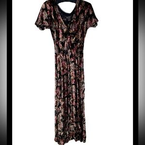 Nostalgia Vintage Dress 90s Sz Small Black Velvet Floral Basque Waist Grunge